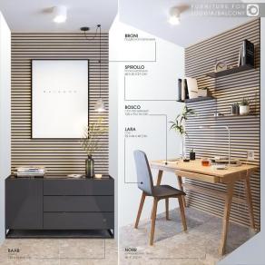 现代书桌椅 墙饰书架 背景墙